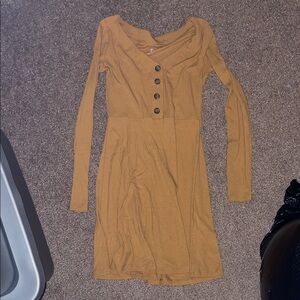 SO Tan Long Sleeve Button Dress